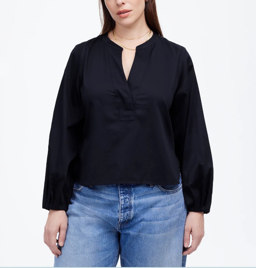 Madewell V-Neck Long-Sleeve Top Womens Xs Deep Indigo Blue Stretch Regular Fit